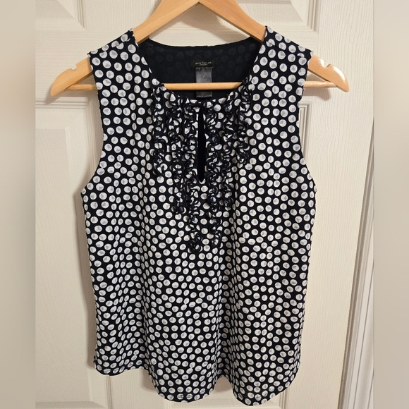 Ann Taylor Factory Tops - Ann Taylor Black and White Polka Dot Blouse Sleeveless Size Small